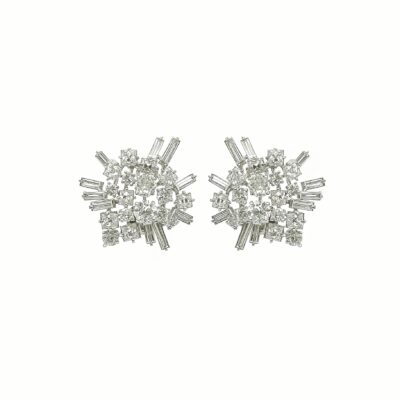 1950s French Diamond Cluster Spray Earrings