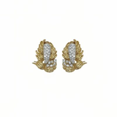 Gold Diamond Foliate Earrings