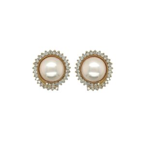 Mabe Pearl Gold Diamond Button Earrings