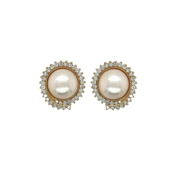 Mabe Pearl Gold Diamond Button Earrings