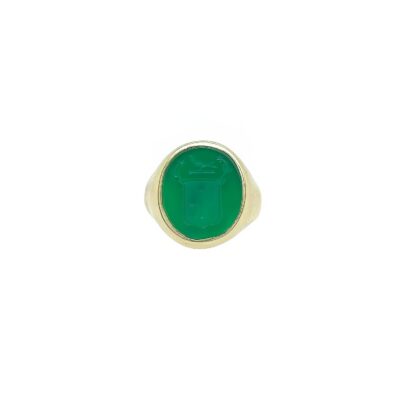 Green Chalcedony Intaglio Signet Ring