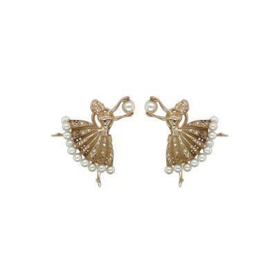 1960s Ballerina Gold Pearl Diamond Earrings