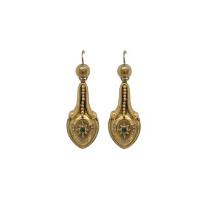 Victorian Gold Green Stone Drop Earrings