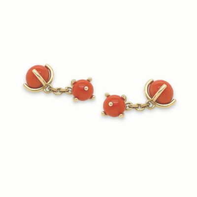 Gold Coral Bead Chain Link Cufflinks