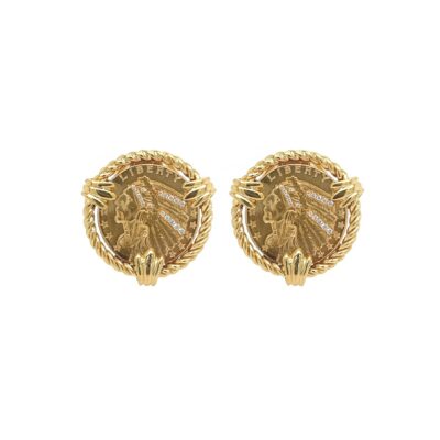 Verdura "Five Buck" Gold Coin Diamond Earrings