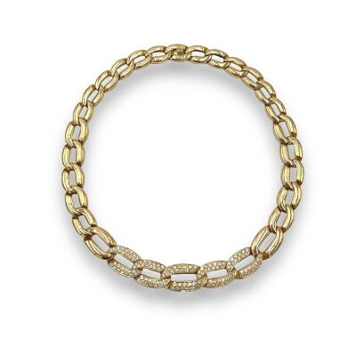 Gold Diamond Oval Curb Link Necklace