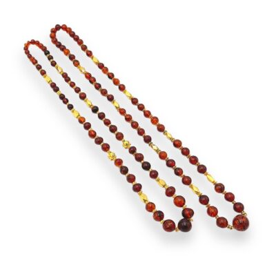 Pair Gold Amber Bead Necklaces