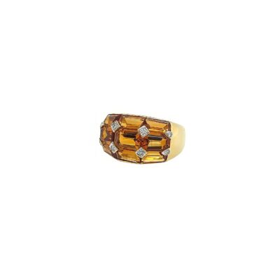 Rectangular Cut Citrine Diamond Ring