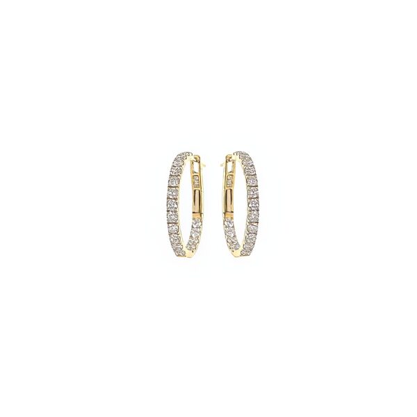 Medium Gold Diamond In and Out Hoop Earrings