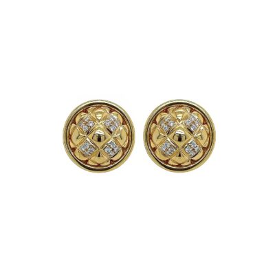 Gold Diamond Quilted Button Earrings