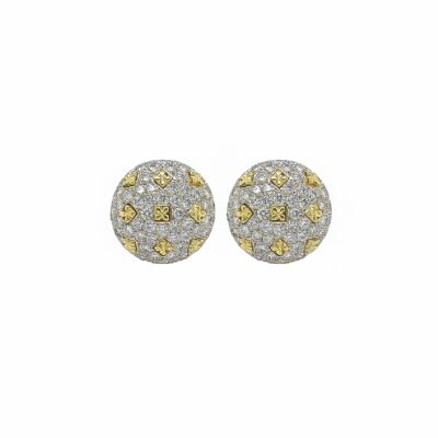 Two Tone Gold Diamond Button Earrings