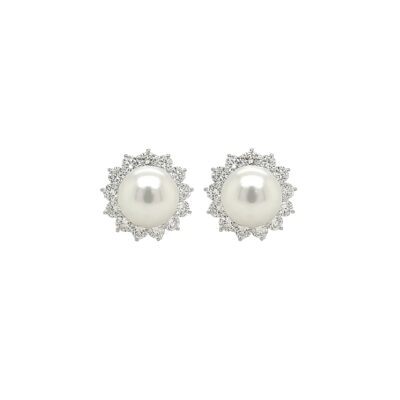 South Sea Pearl Diamond Button Earrings