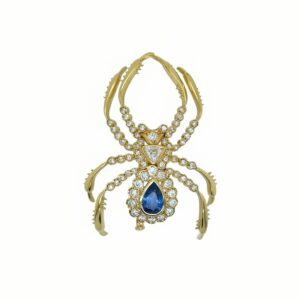 Sapphire Diamond Spider Gold Brooch