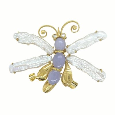 Harry Fireside Pearl Lavender Jade Butterfly Brooch