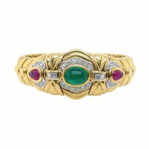 Cabochon Emerald Ruby Diamond Cuff Bracelet