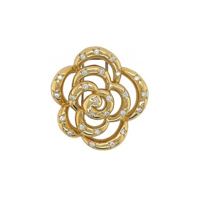 Van Cleef Gold Diamond Camellia Brooch