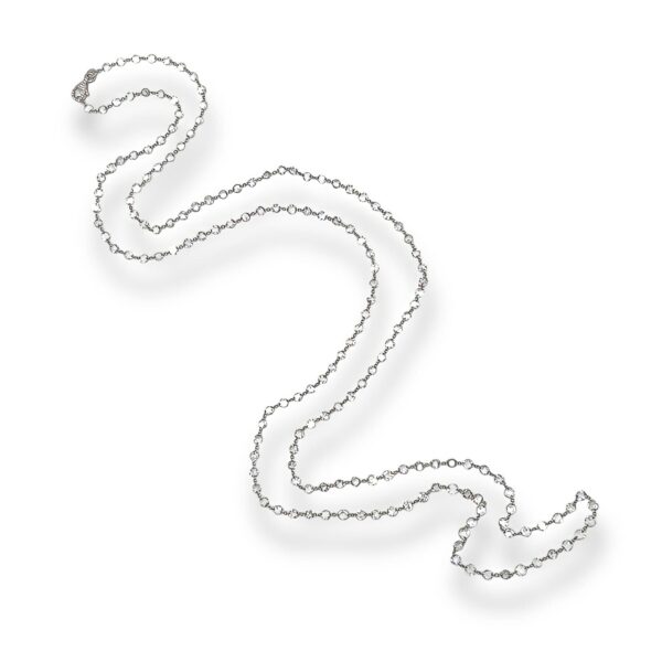 Long White Gold Rose Cut Diamond Necklace