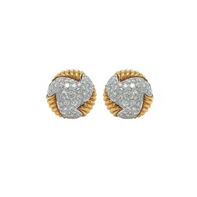 Gold Diamond Pinwheel Button Earrings