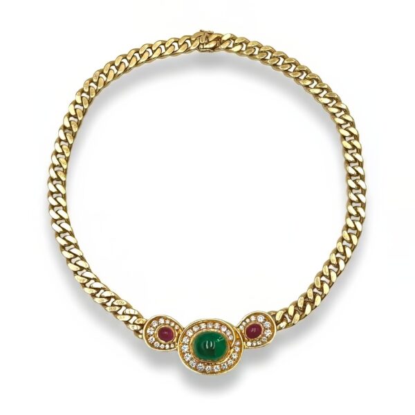 Emerald Ruby Diamond Curb Link Necklace
