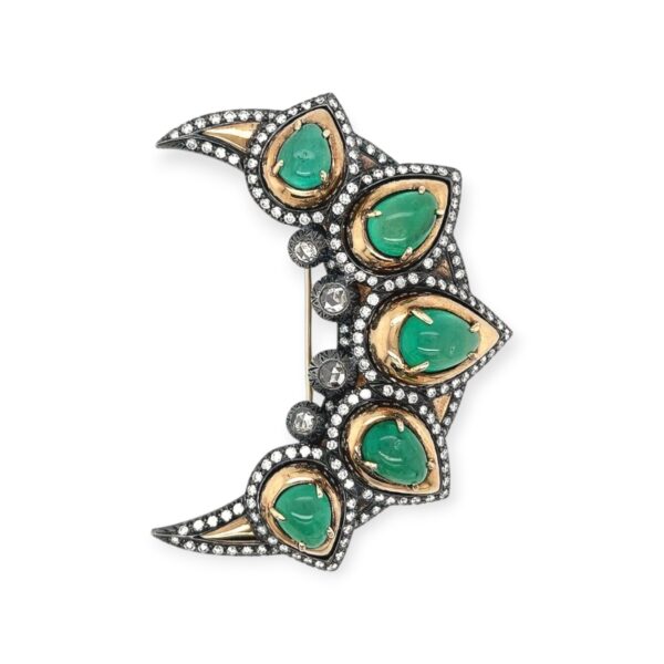 Marilyn Cooperman Emerald Diamond Crescent Brooch