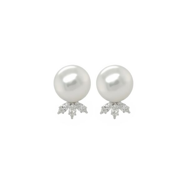 South Sea Button Pearl Diamond Earrings