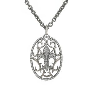 Aspery Fleur de Lis Sterling Silver Diamond Pendant Necklace