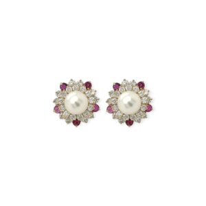 Pearl Ruby Diamond Button Earrings