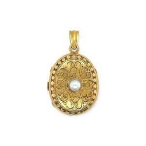 Antique Gold Pearl Puffed Oval Locket
