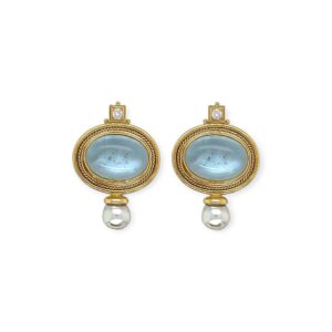 Elizabeth Gage "Valois" Aquamarine Pearl Diamond Earrings