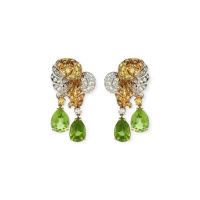 Verdura "Plume" Peridot Diamond Earrings