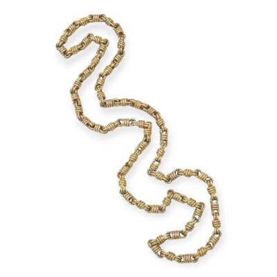 Long Textured Gold Knot Link Necklace