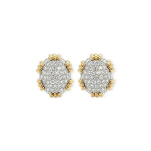David Webb Oval Pave Diamond Gold Earrings