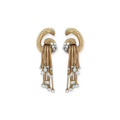 Gold Diamond Rope Tassel Earrings