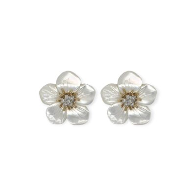 Mother of Pearl Diamond Flower Earrings