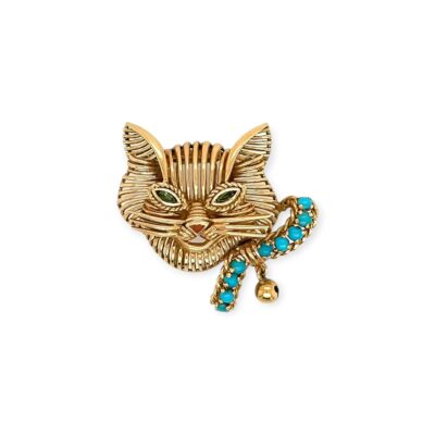 Fred Turquoise Green Tourmaline Cat Brooch