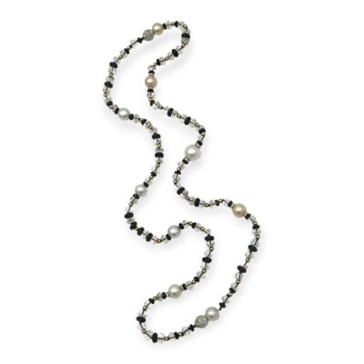 South Sea Pearl Crystal Onyx Diamond Bead Necklace (9 Pearls)