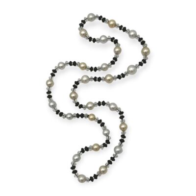 South Sea Pearl Crystal Onyx Diamond Bead Necklace (27 Pearls)
