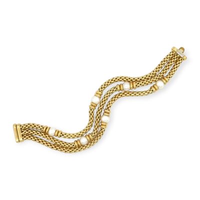 Gold Pearl Multi Strand Mesh Bracelet