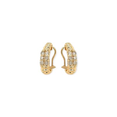 Gold Diamond Ridged Half Hoop Earrings