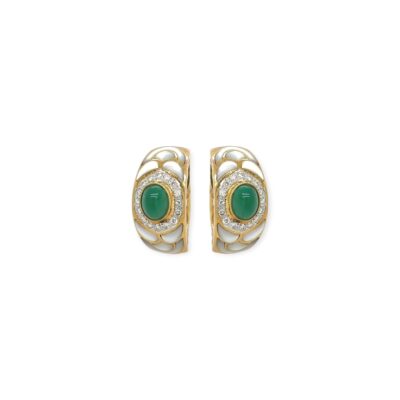 Emerald Mother of Pearl Diamond Hoop Earrings