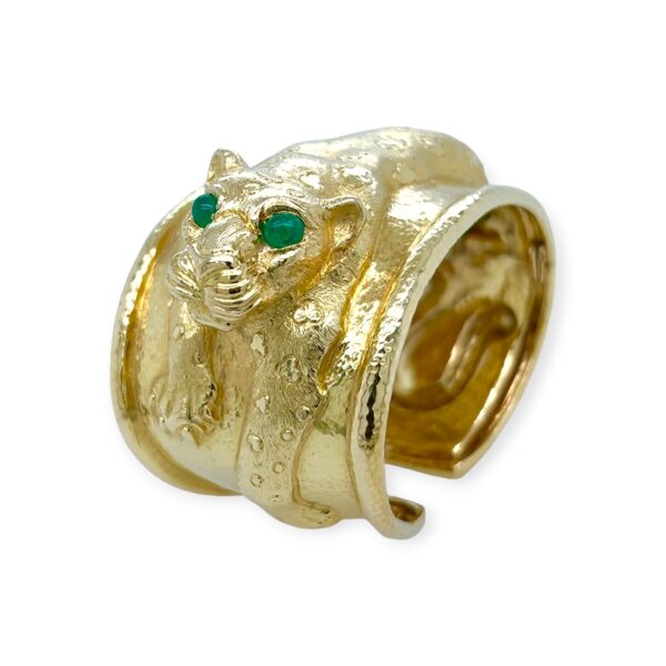 David Webb Gold Emerald Leopard Cuff Bracelet